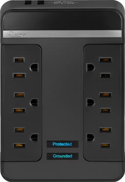 Rocketfish™ - 6 Outlet/2 USB Swivel Wall Tap 2100 Joules Surge Protector - Black